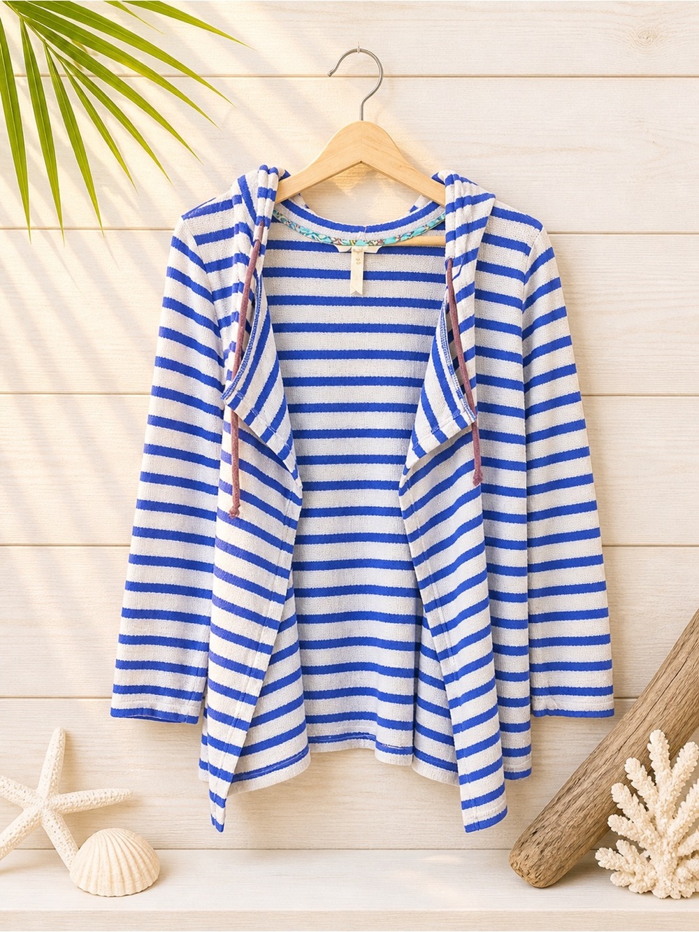 Matilda Jane open front striped Beachy Nautical cardigan with lace details S